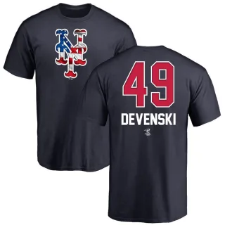 Men's New York Mets Chris Devenski Navy Name and Number Banner Wave T-Shirt