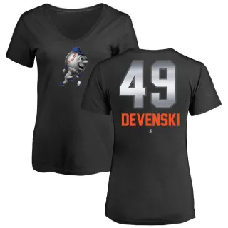 Women's New York Mets Chris Devenski Black Midnight Mascot V-Neck T-Shirt