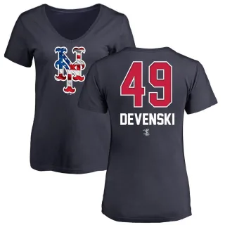 Women's New York Mets Chris Devenski Navy Name and Number Banner Wave V-Neck T-Shirt