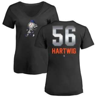 Women's New York Mets Grant Hartwig Black Midnight Mascot V-Neck T-Shirt