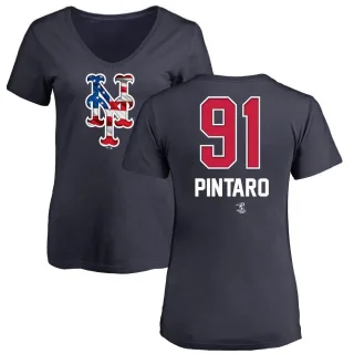 Women's New York Mets Jonathan Pintaro Navy Name and Number Banner Wave V-Neck T-Shirt