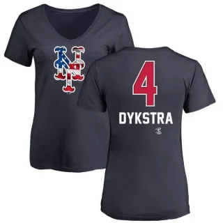 Women's New York Mets Lenny Dykstra Navy Name and Number Banner Wave V-Neck T-Shirt