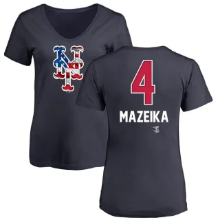 Women's New York Mets Patrick Mazeika Navy Name and Number Banner Wave V-Neck T-Shirt