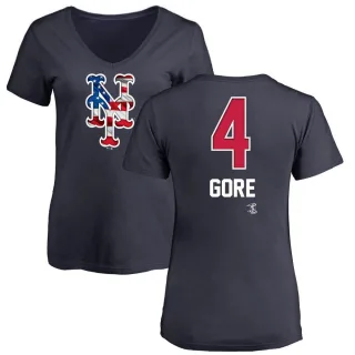 Women's New York Mets Terrance Gore Navy Name and Number Banner Wave V-Neck T-Shirt